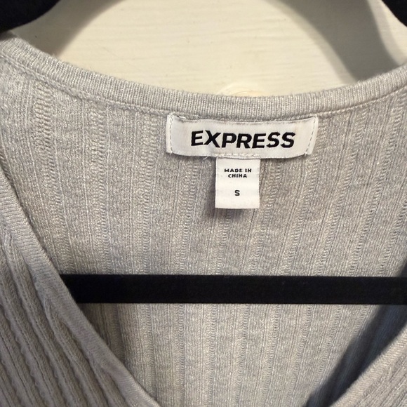 Express Soft Gray Ribbed Knit Top - Picture 2 of 6